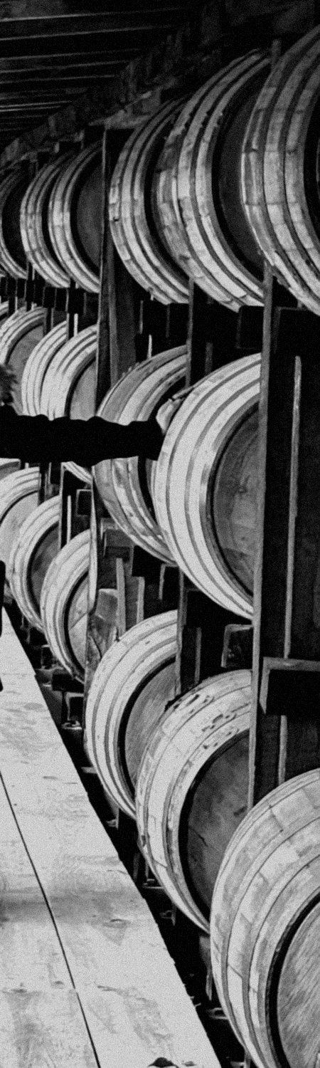 Barrel-aging room at a distillery